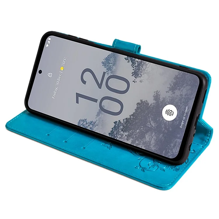 Pour Nokia X30 5G Étui avec sangle à la main Portefeuille Flip Cuir PU Fleur de papillon Couvercle de téléphone - Bleu