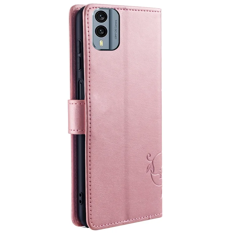 For Nokia X30 5G Case with Hand Strap Wallet Flip PU Leather Butterfly Flower Phone Cover - Rose Gold