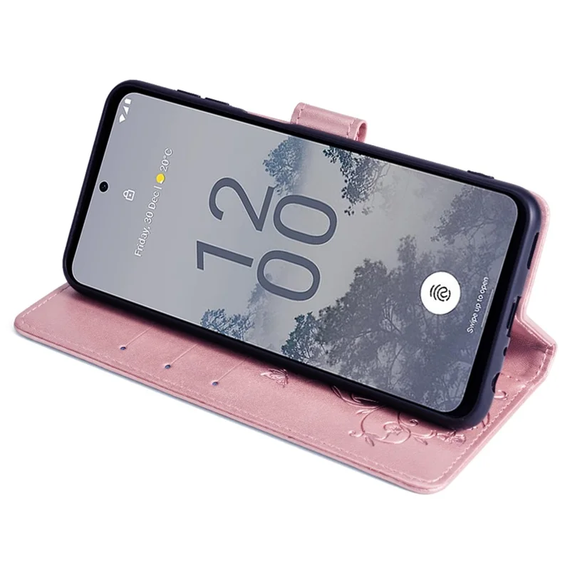 For Nokia X30 5G Case with Hand Strap Wallet Flip PU Leather Butterfly Flower Phone Cover - Rose Gold