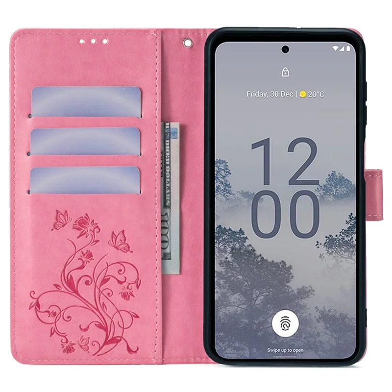 Per Nokia X30 5G Custodia con Cinturino Portafoglio Flip in Pelle PU Fiore di Farfalla Cover per Telefono - Rosa