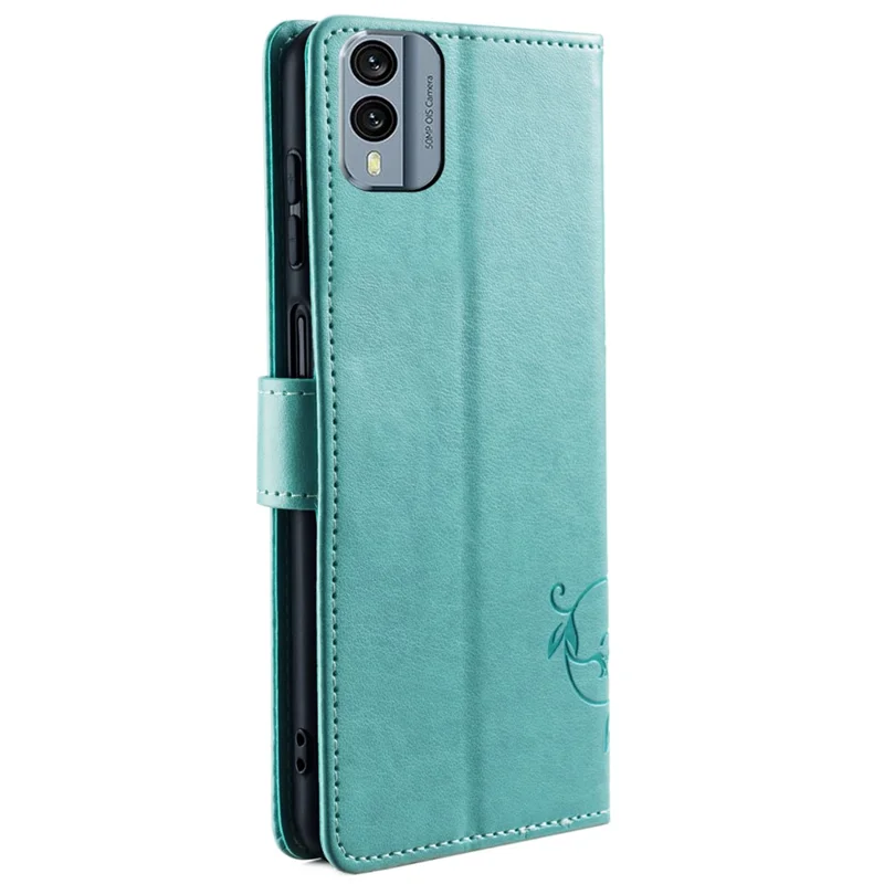 For Nokia X30 5G Case with Hand Strap Wallet Flip PU Leather Butterfly Flower Phone Cover - Green