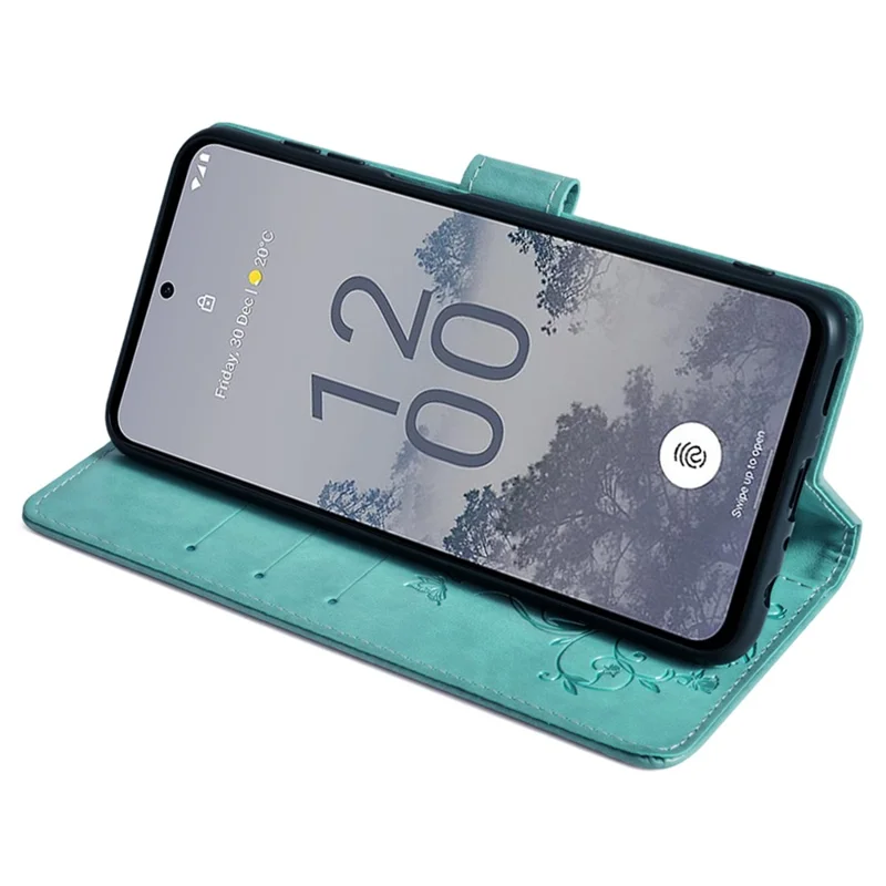 For Nokia X30 5G Case with Hand Strap Wallet Flip PU Leather Butterfly Flower Phone Cover - Green