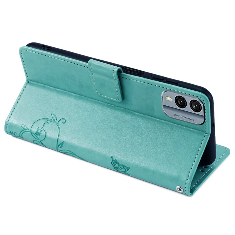For Nokia X30 5G Case with Hand Strap Wallet Flip PU Leather Butterfly Flower Phone Cover - Green