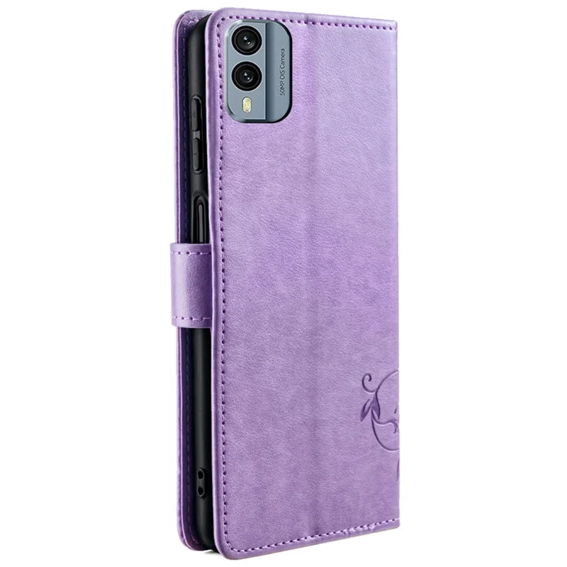 For Nokia X30 5G Case with Hand Strap Wallet Flip PU Leather Butterfly Flower Phone Cover - Purple