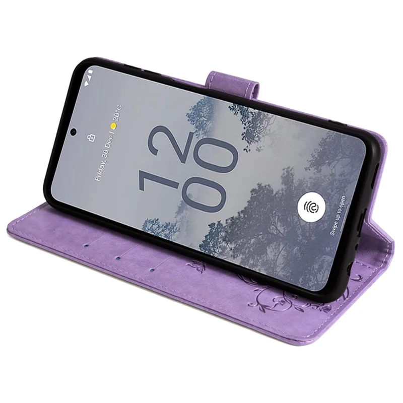 For Nokia X30 5G Case with Hand Strap Wallet Flip PU Leather Butterfly Flower Phone Cover - Purple