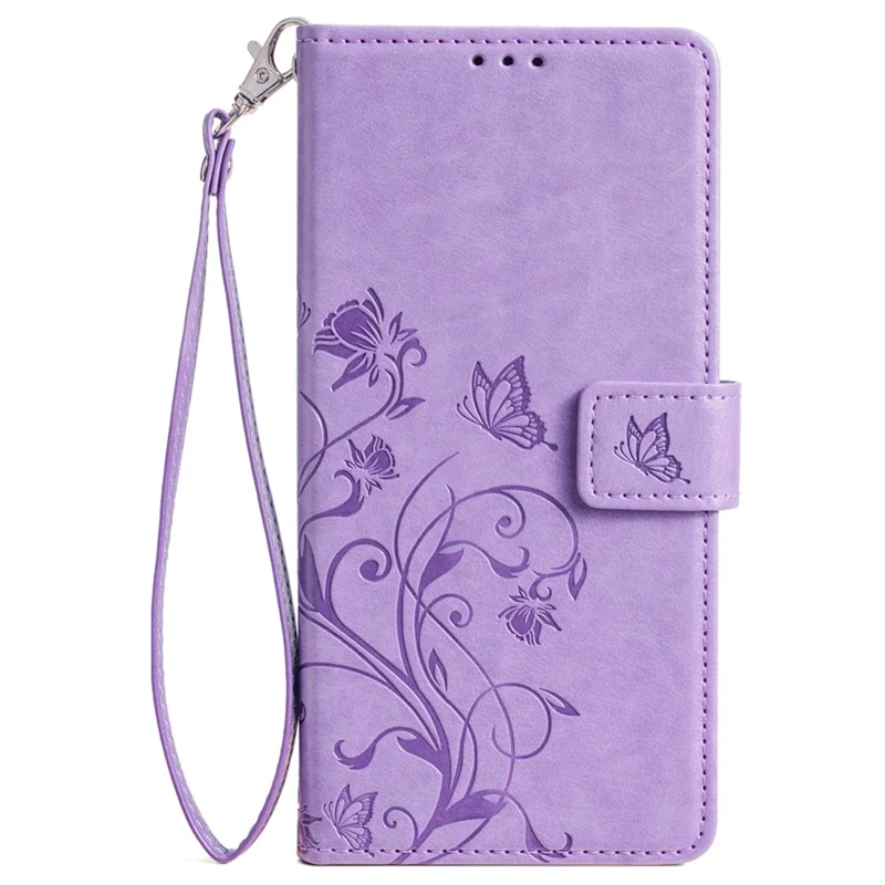 For Nokia X30 5G Case with Hand Strap Wallet Flip PU Leather Butterfly Flower Phone Cover - Purple
