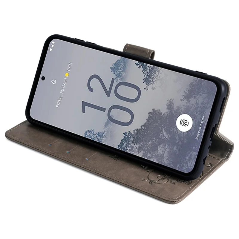 Pour Nokia X30 5G Étui avec Sangle de Main Portefeuille Flip PU Cuir Papillon Fleur Housse de Téléphone - Gris