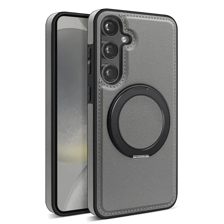 Pour Samsung Galaxy S24 Magnetic Phone Case Drop-proof Leather+PC+TPU Kickstand Cover - Gris