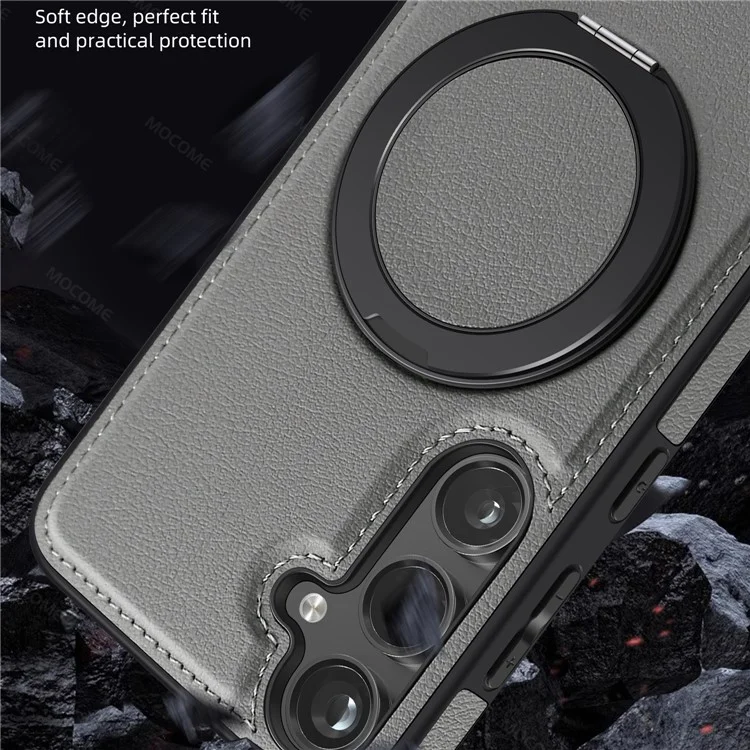 Pour Samsung Galaxy S24 Magnetic Phone Case Drop-proof Leather+PC+TPU Kickstand Cover - Gris
