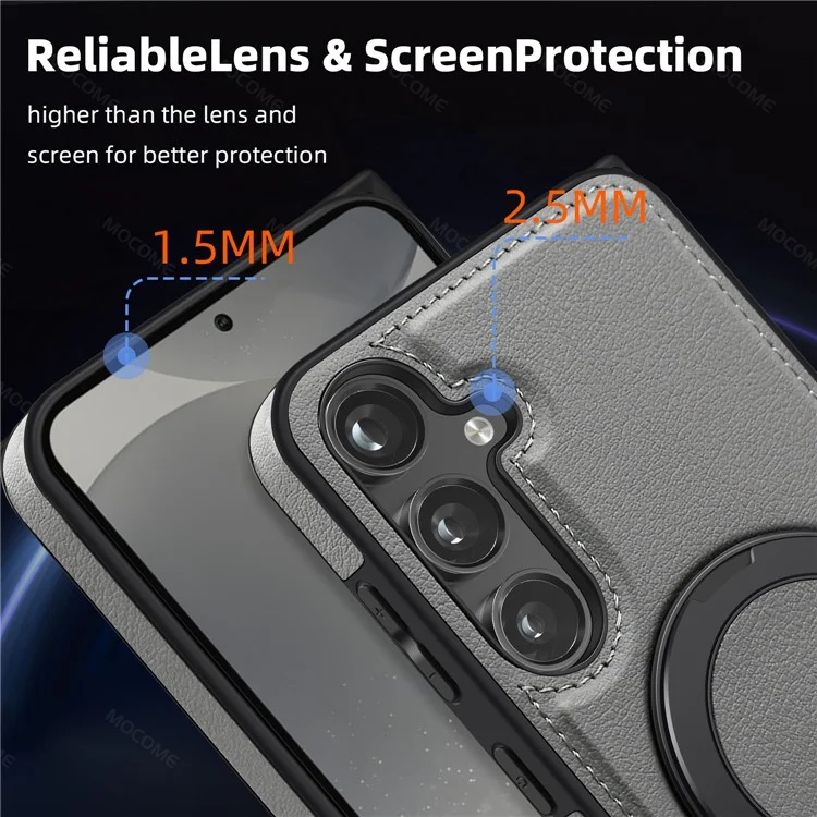 Pour Samsung Galaxy S24 Magnetic Phone Case Drop-proof Leather+PC+TPU Kickstand Cover - Gris