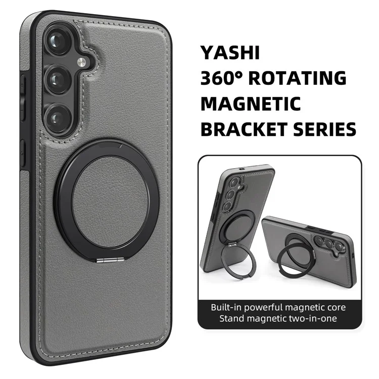 Pour Samsung Galaxy S24 Magnetic Phone Case Drop-proof Leather+PC+TPU Kickstand Cover - Gris