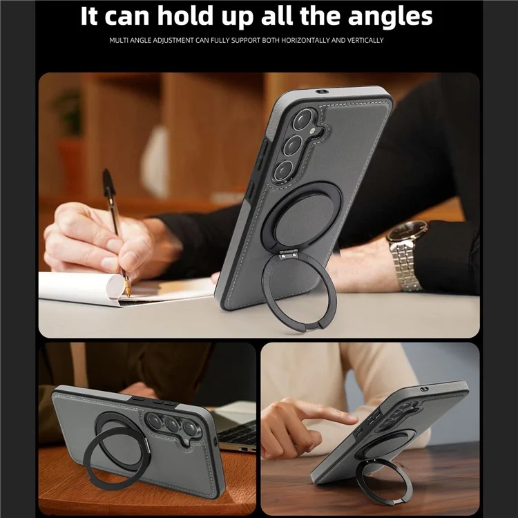 Pour Samsung Galaxy S24 Magnetic Phone Case Drop-proof Leather+PC+TPU Kickstand Cover - Gris