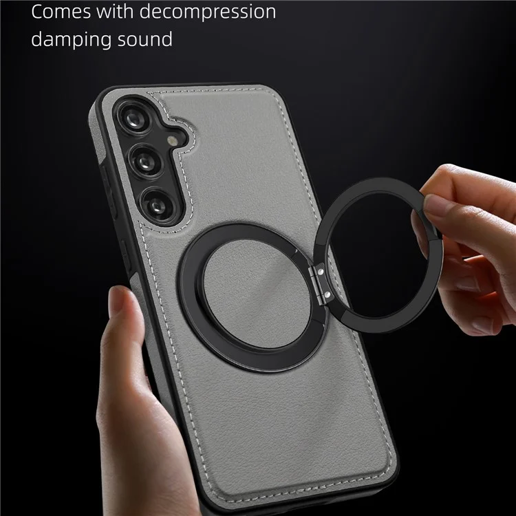 Pour Samsung Galaxy S24 Magnetic Phone Case Drop-proof Leather+PC+TPU Kickstand Cover - Gris