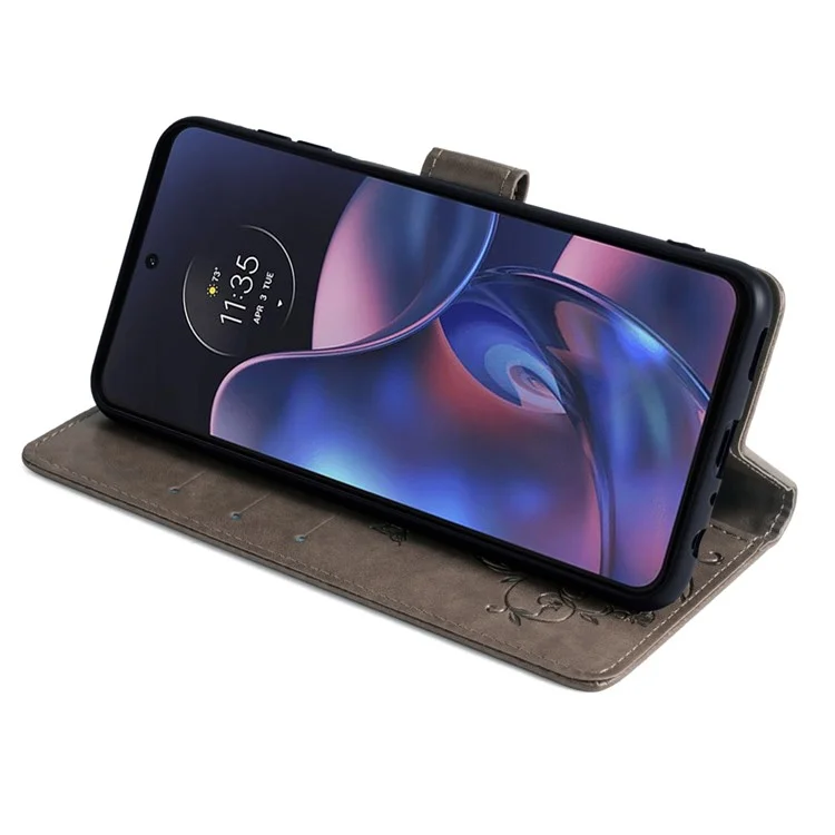 Для Motorola Edge (2022) 5G Чехлы Оптовая Имприн­тованная PU кожа­ный бумажник Чехол для мобильных телефонов Запасные части - Серый