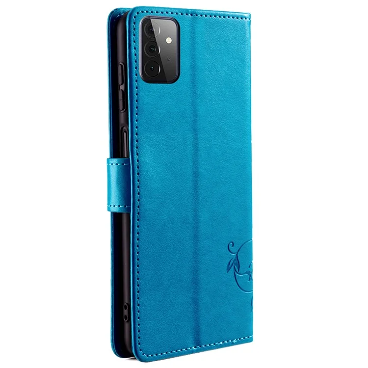 For Samsung Galaxy A72 5G / 4G Case Butterfly Flower PU Leather Cell Phone Shell Online Shopping Wholesale - Blue