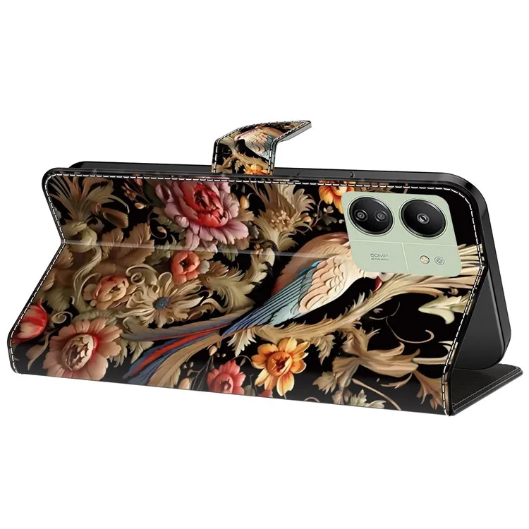 Per Xiaomi Redmi 13C 4G / 13C 5G / Poco C65 4G / Poco M6 5G / 13R 5G Custodia Modello Pelle PU con Slot per Carte / Contanti - Fiore Vintage e Uccello