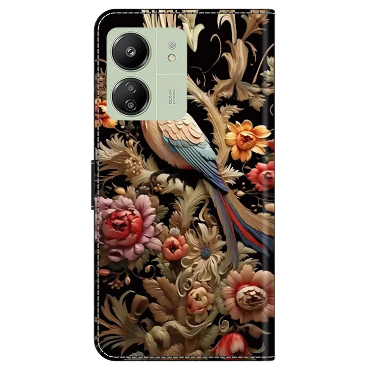Per Xiaomi Redmi 13C 4G / 13C 5G / Poco C65 4G / Poco M6 5G / 13R 5G Custodia Modello Pelle PU con Slot per Carte / Contanti - Fiore Vintage e Uccello