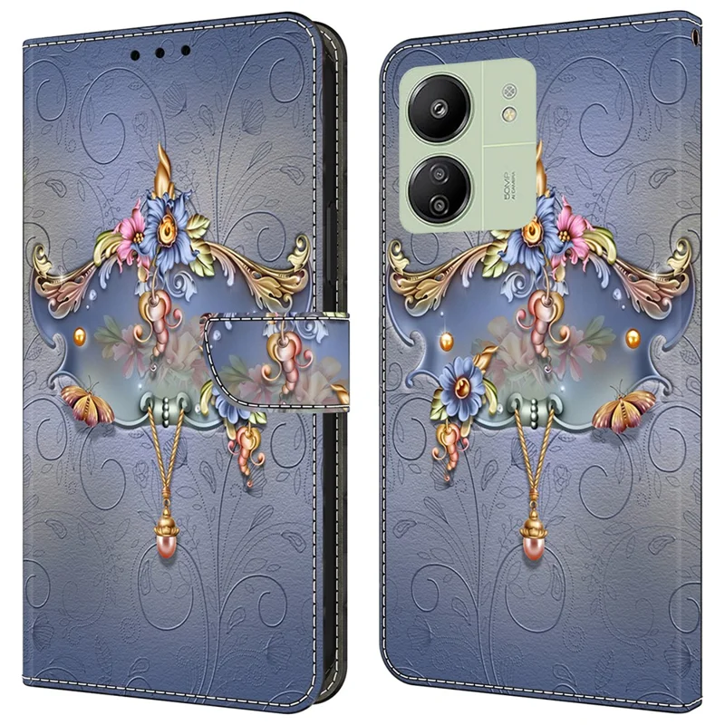 For Xiaomi Redmi 13C 4G / 13C 5G / Poco C65 4G / Poco M6 5G / 13R 5G Case Pattern PU Leather Card / Cash Slots Phone Cover - Carving Flower