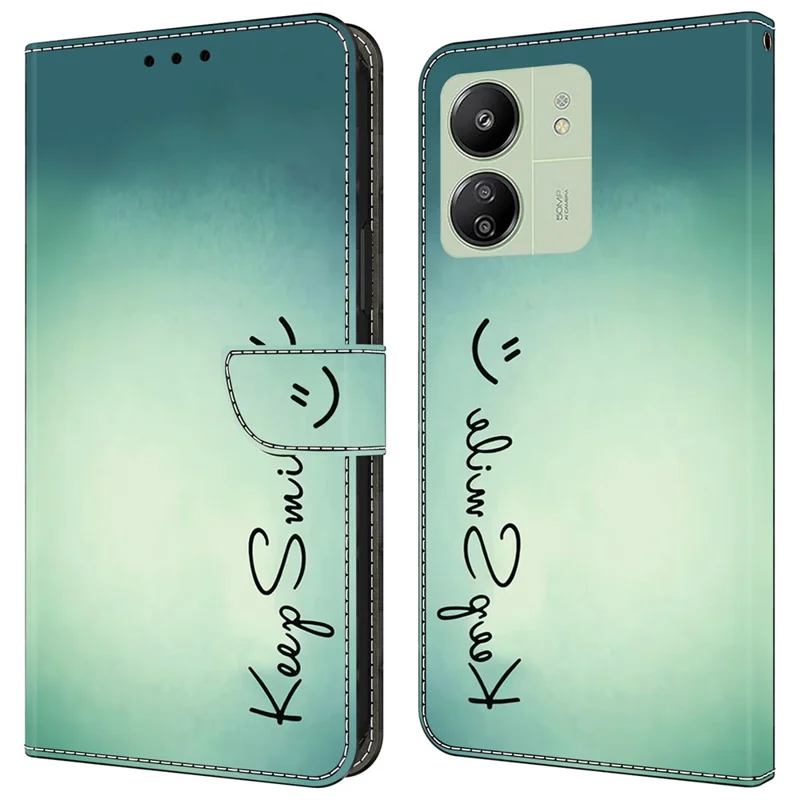 Para Xiaomi Redmi 13C 4G / 13C 5G / Poco C65 4G / Poco M6 5G / 13R 5G Capa Padrão Couro PU com Slots para Cartão/Dinheiro - Mantenha o Sorriso