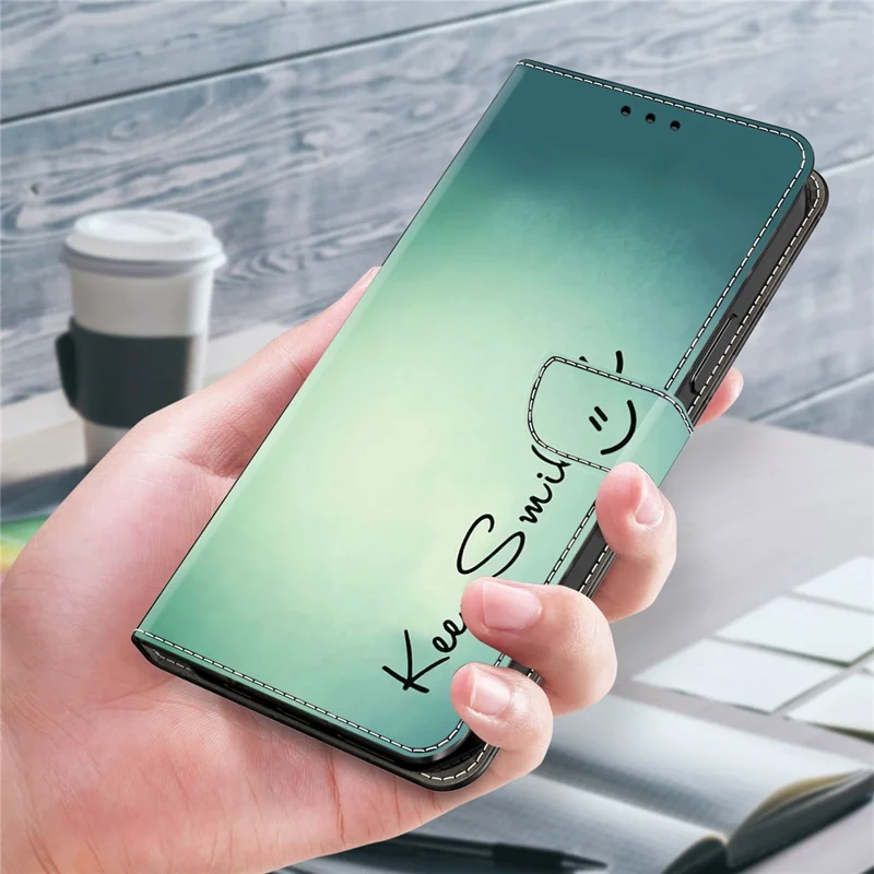 Para Xiaomi Redmi 13C 4G / 13C 5G / Poco C65 4G / Poco M6 5G / 13R 5G Capa Padrão Couro PU com Slots para Cartão/Dinheiro - Mantenha o Sorriso