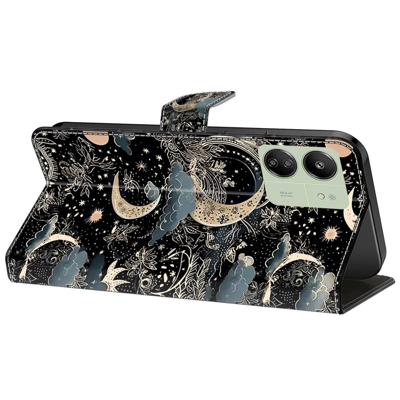 For Xiaomi Redmi 13C 4G / 13C 5G / Poco C65 4G / Poco M6 5G / 13R 5G Case Pattern PU Leather Card / Cash Slots Phone Cover - Moon