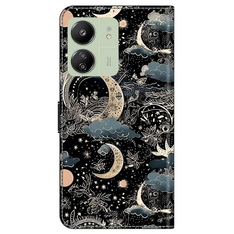 For Xiaomi Redmi 13C 4G / 13C 5G / Poco C65 4G / Poco M6 5G / 13R 5G Case Pattern PU Leather Card / Cash Slots Phone Cover - Moon