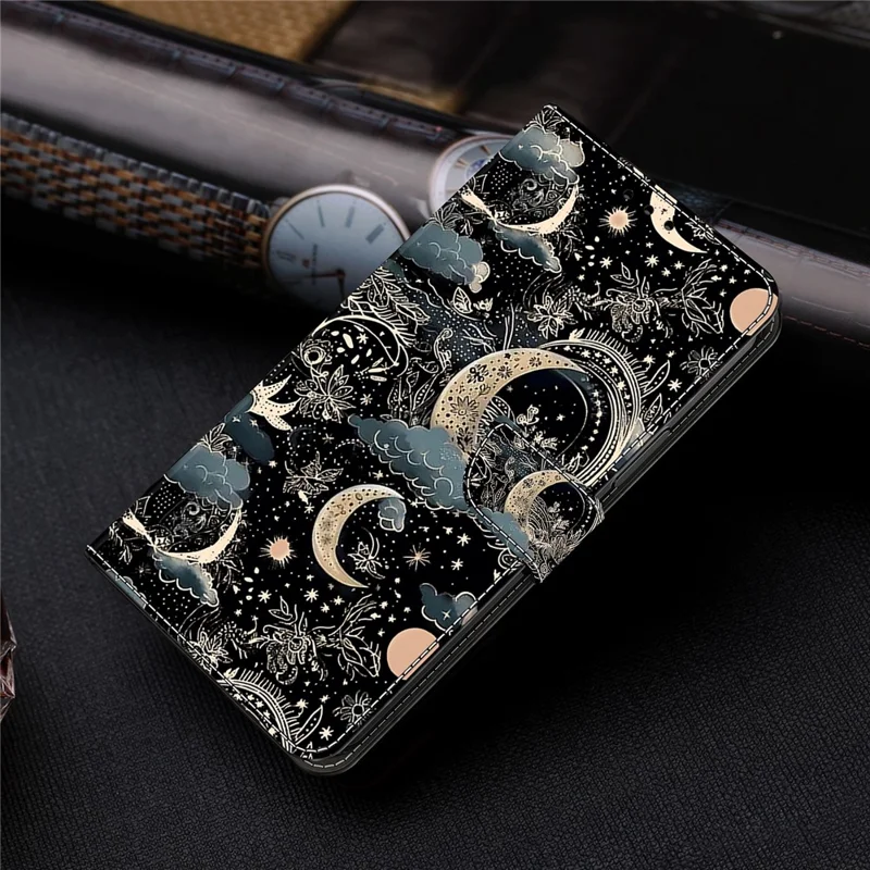 For Xiaomi Redmi 13C 4G / 13C 5G / Poco C65 4G / Poco M6 5G / 13R 5G Case Pattern PU Leather Card / Cash Slots Phone Cover - Moon