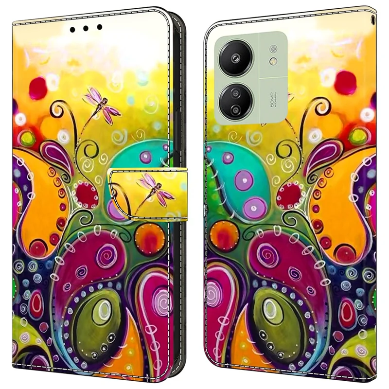 Für Xiaomi Redmi 13C 4G / 13C 5G / Poco C65 4G / Poco M6 5G / 13R 5G Hülle Muster PU-Leder Karten-/Bargeldschlitze Handyhülle - Bunte Blumenranke