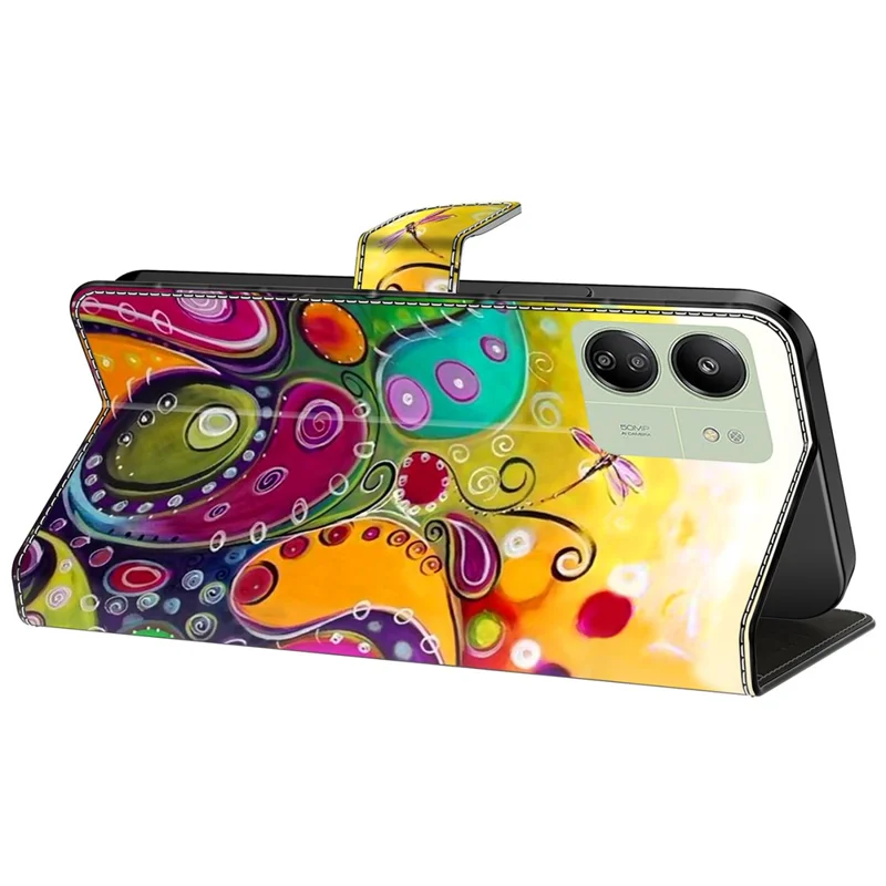 Für Xiaomi Redmi 13C 4G / 13C 5G / Poco C65 4G / Poco M6 5G / 13R 5G Hülle Muster PU-Leder Karten-/Bargeldschlitze Handyhülle - Bunte Blumenranke