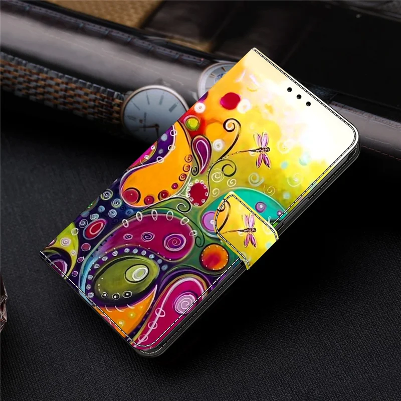 Für Xiaomi Redmi 13C 4G / 13C 5G / Poco C65 4G / Poco M6 5G / 13R 5G Hülle Muster PU-Leder Karten-/Bargeldschlitze Handyhülle - Bunte Blumenranke