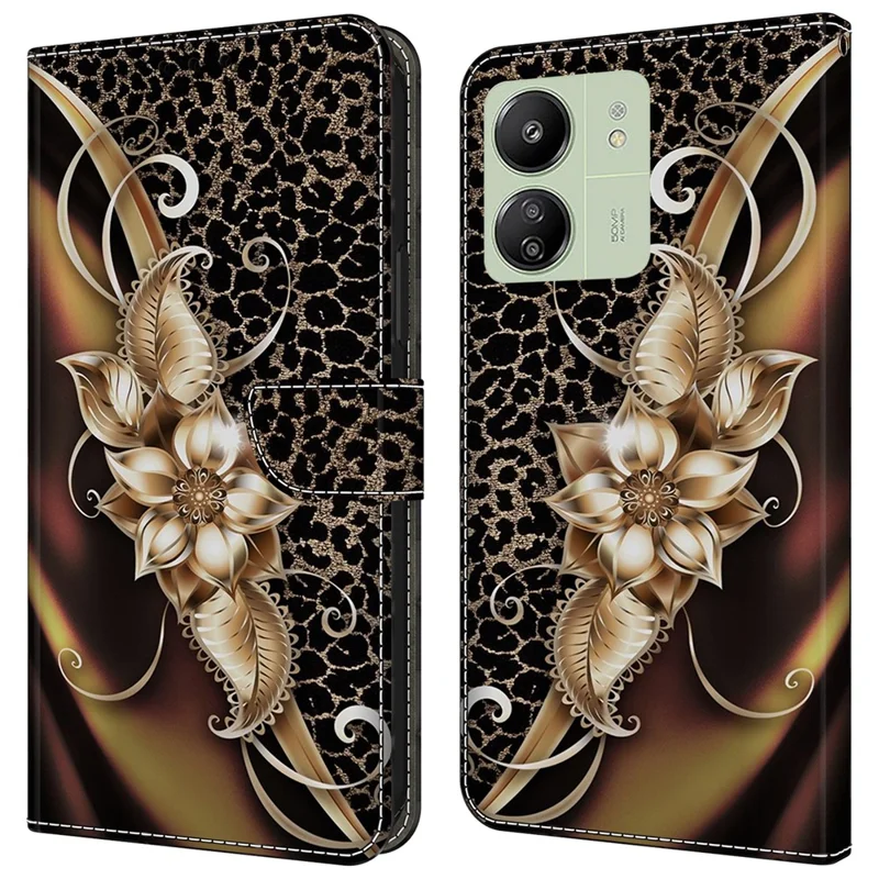 For Xiaomi Redmi 13C 4G / 13C 5G / Poco C65 4G / Poco M6 5G / 13R 5G Case Pattern PU Leather Card / Cash Slots Phone Cover - Metal Flower