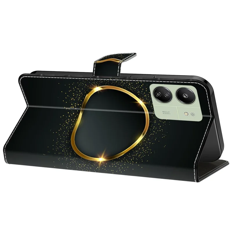 Pour Xiaomi Redmi 13C 4G / 13C 5G / Poco C65 4G / Poco M6 5G / 13R 5G Étui Motif PU Cuir Fentes Carte / Espèces Couvercle Téléphone - Anneau Doré