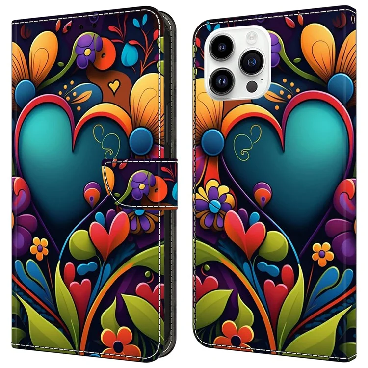 Für iPhone 15 Pro Case Leder Flip Folio Telefon Rückabdeckung mit Geldbörse Stoßfestes Telefon-Shell - Pink Flower