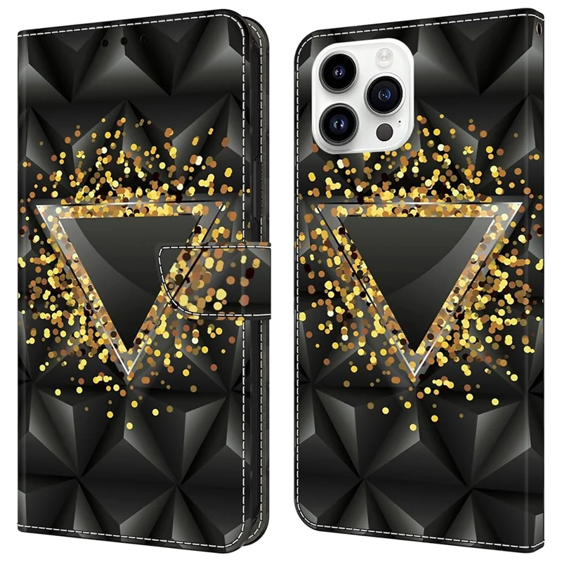 For iPhone 15 Pro Case Leather Flip Folio Phone Back Cover with Wallet Anti-drop Phone Shell  - Rhombus