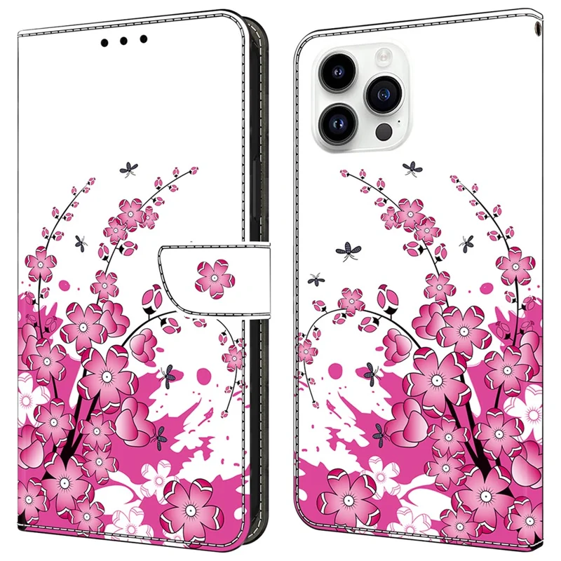 For iPhone 15 Pro Case Leather Flip Folio Phone Back Cover with Wallet Anti-drop Phone Shell - Flower Vine