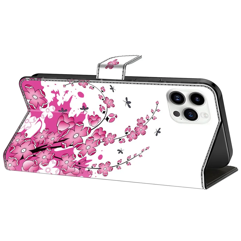 For iPhone 15 Pro Case Leather Flip Folio Phone Back Cover with Wallet Anti-drop Phone Shell - Flower Vine