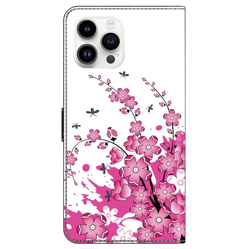 For iPhone 15 Pro Case Leather Flip Folio Phone Back Cover with Wallet Anti-drop Phone Shell - Flower Vine