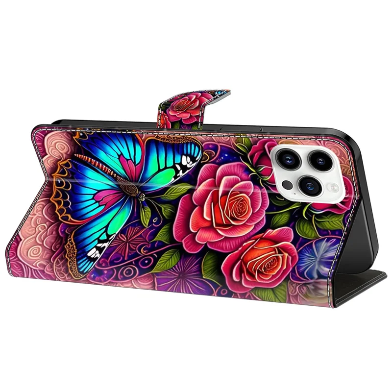 For iPhone 15 Pro Case Leather Flip Folio Phone Back Cover with Wallet Anti-drop Phone Shell - Colorful Butterfly