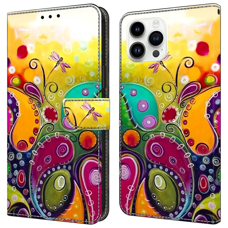 For iPhone 15 Pro Max Case PU Leather Phone Cover Pattern Printing Cell Phone Shell - Colorful Flower Vine