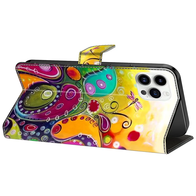 For iPhone 15 Pro Max Case PU Leather Phone Cover Pattern Printing Cell Phone Shell - Colorful Flower Vine