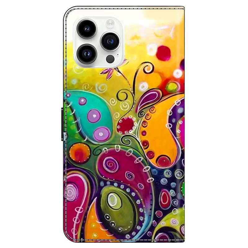 For iPhone 15 Pro Max Case PU Leather Phone Cover Pattern Printing Cell Phone Shell - Colorful Flower Vine