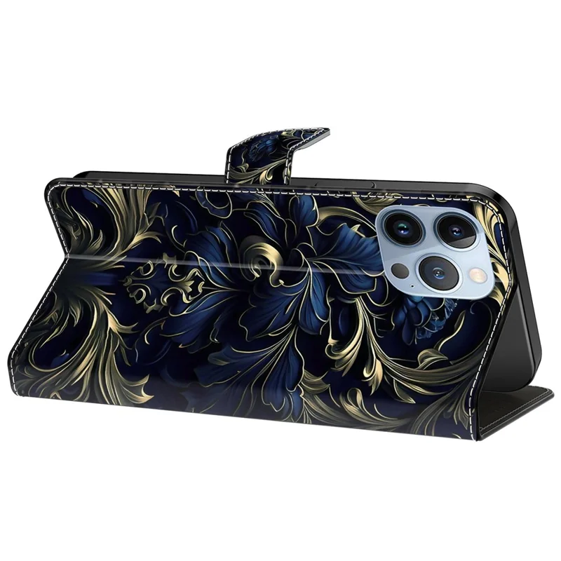 For iPhone 14 Pro Magnetic Phone Case Pattern Print Wallet Scratch-resistant Cover - Metal Flower