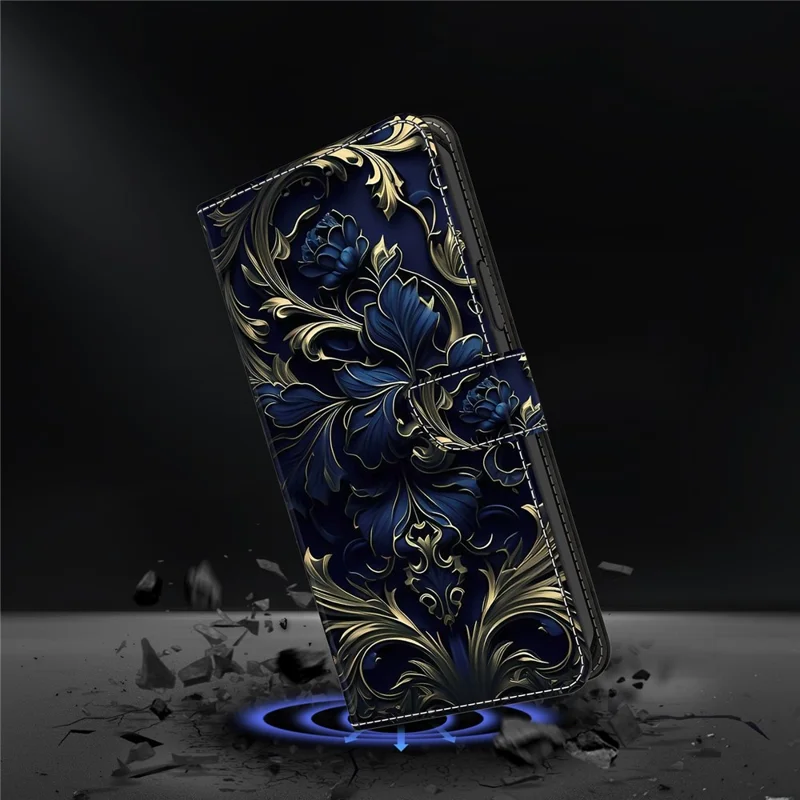 For iPhone 14 Pro Magnetic Phone Case Pattern Print Wallet Scratch-resistant Cover - Metal Flower