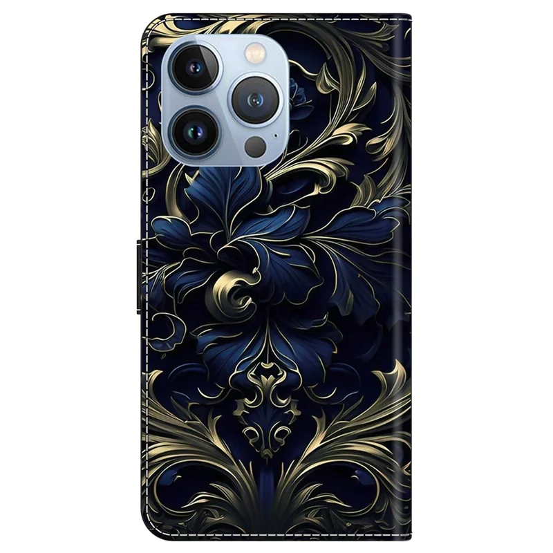 For iPhone 14 Pro Magnetic Phone Case Pattern Print Wallet Scratch-resistant Cover - Metal Flower