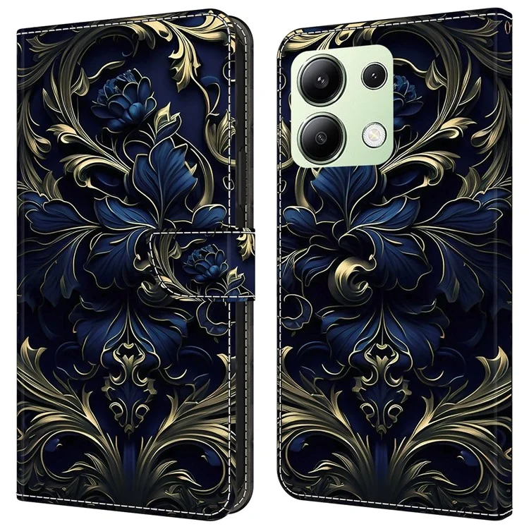 For Xiaomi Redmi Note 13 4G Leather Case Printed Pattern Wallet Stand Phone Cover - Blue Flower