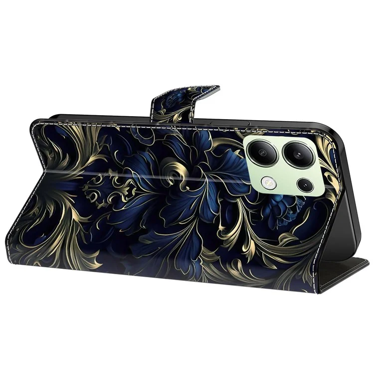 For Xiaomi Redmi Note 13 4G Leather Case Printed Pattern Wallet Stand Phone Cover - Blue Flower