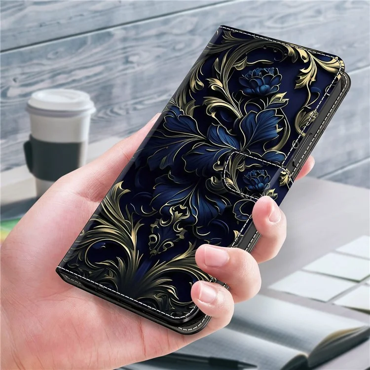 For Xiaomi Redmi Note 13 4G Leather Case Printed Pattern Wallet Stand Phone Cover - Blue Flower