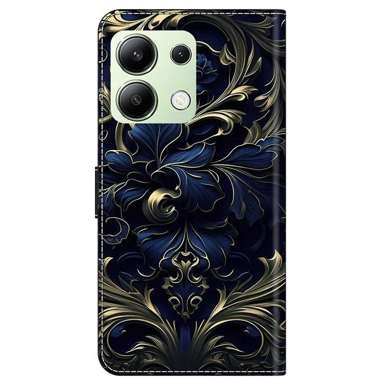 For Xiaomi Redmi Note 13 4G Leather Case Printed Pattern Wallet Stand Phone Cover - Blue Flower