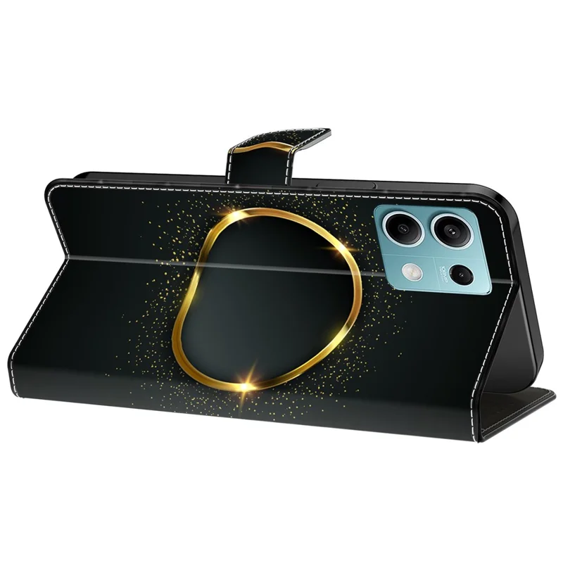 For Xiaomi Redmi Note 13 5G Case Pattern Design PU Leather Shockproof Flip Cover - Gold Ring