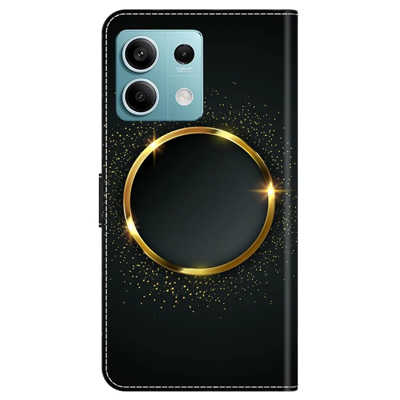 For Xiaomi Redmi Note 13 5G Case Pattern Design PU Leather Shockproof Flip Cover - Gold Ring